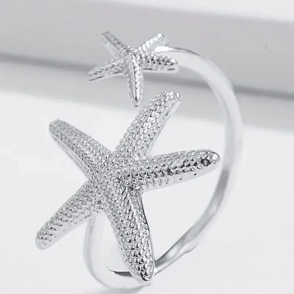 Starfish cuff ring silvertone